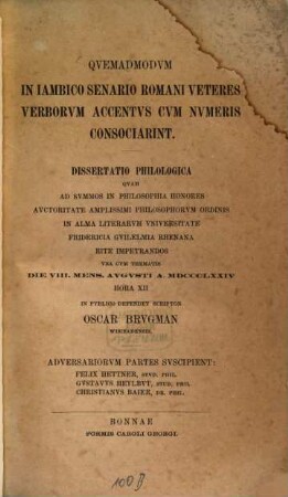 Quemadmodum in iambico senario Romani veteres verborum accentus cum numeris consociarint