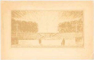 Ehrenmal Pichelswerder, Berlin-Spandau: Perspektivische Ansicht mit Blick in den Versammlungsraum