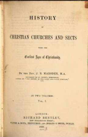 History of Christian churches and sects from the earliest ages of christianity : in two volumes, 1