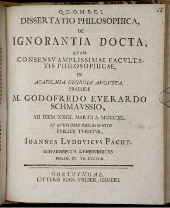 Dissertatio Philosophica, De Ignorantia Docta