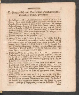 C. Marggräflich und Churfürstlich Brandenburgische, imgleichen Königl. Preußische.