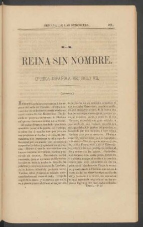 La reina sin nombre. - [Continuación.] : Crónica española del siglo VII.