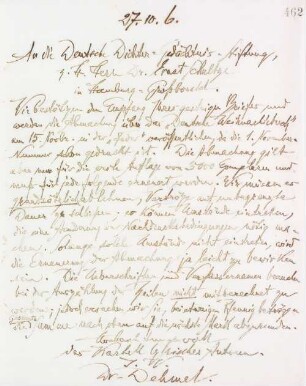 Brief an die Deutsche Dichter- und Gedächtnis-Stiftung (Herr Schultze)