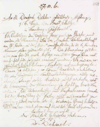 Brief an die Deutsche Dichter- und Gedächtnis-Stiftung (Herr Schultze)