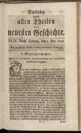 XLIX. Nachl. Coburg, den 5. Dec. 1750.