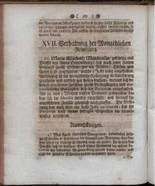 XVII. Verhaltung der Monathlichen Reinigung