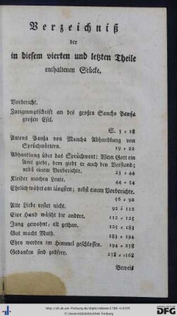 Verzeichnis der in diesem vierten und letzten Theile enthaltenen Stücke.