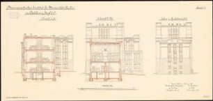 Friedrich-Wilhelms-Universität (Humboldt-Universität) Berlin. Pharmazeutisches Institut in Dahlem: Querschnitte, Seitenansicht und Giebelansicht 1:100