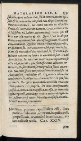 Materiam primam impassibilem esse ... Cap. XXIV.