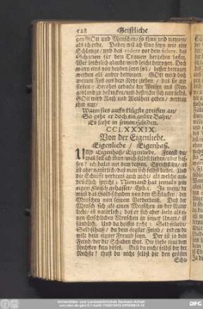 CCLXXXIX. Von der Eigenliebe. Eigenliebe, Eigenhaß.