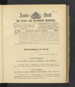 No.192, Sonnabend, den 16. August 1919
