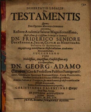 Dissertatio Legalis De Testamentis