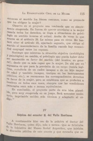 IV . Réplica del senador E. del Valle Iberlucea