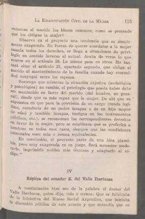 IV . Réplica del senador E. del Valle Iberlucea