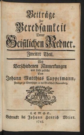 Th. 2: Beiträge Zur Beredsamkeit Derer Geistlichen Redner