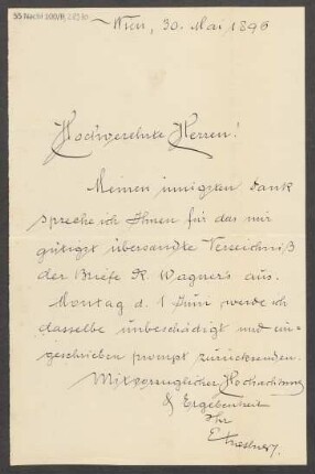 Brief an B. Schott's Söhne : 30.05.1896