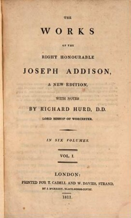 The works of the right honourable Joseph Addison : in six volumes. 1