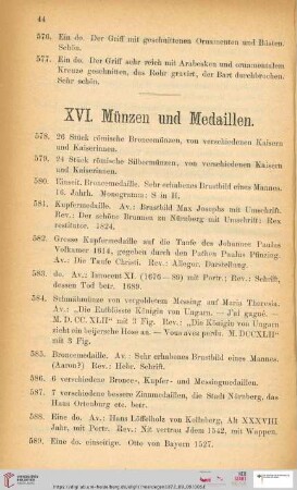 XVI. Münzen und Medaillen (Nr. 578 - 634c)