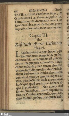 Caput III. de Restitutis Aeneo Latinitatis Tempori