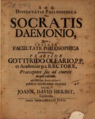 Diss. philos. de Socratis daemonio