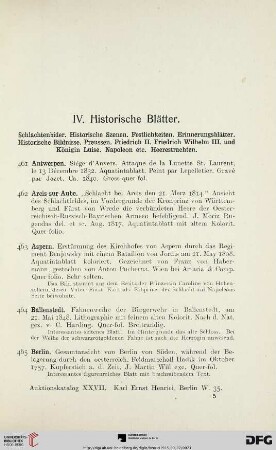 IV. Historische Blätter (Nr. 461-487)