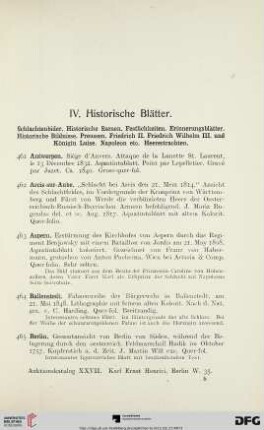 IV. Historische Blätter (Nr. 461-487)