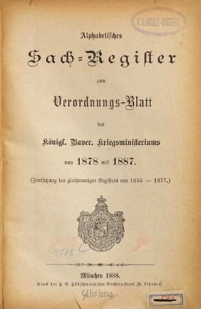 Verordnungs-Blatt. 1887,[a] (1888)
