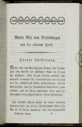 Ritter Göz von Berlichingen mit der eisernen Hand. Zweyte Abtheilung.