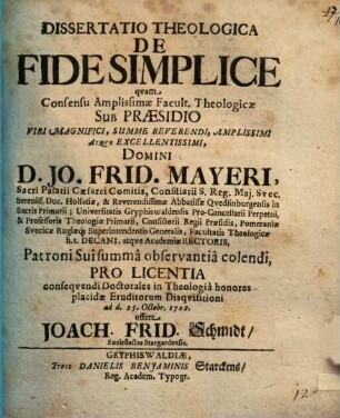 Dissertatio Theologica De Fide Simplice