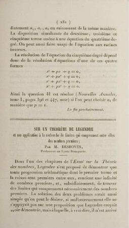 Sur un théorème de legendre.