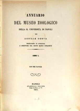 Annuario del Museo Zoologico della Università di Napoli, 1. 1861 (1862)