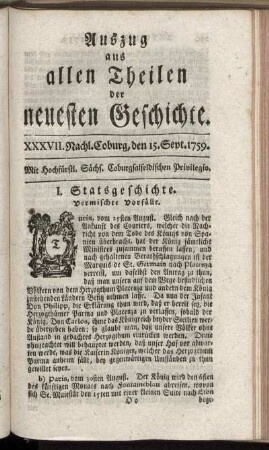 XXXVII. Nachl. Coburg, den 15. Sept. 1759.