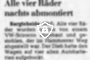 Alle vier Räder nachts abmontiert