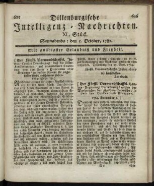 XL. Stück. Sonnabends : den 5. October, 1782.