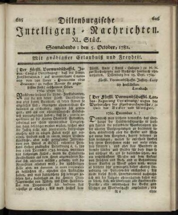 XL. Stück. Sonnabends : den 5. October, 1782.