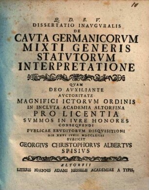 Diss. inaug. de cauta Germanicorum mixti generis statutorum interpretatione