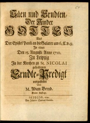 Säen und Erndten, Der Kinder Gottes ...