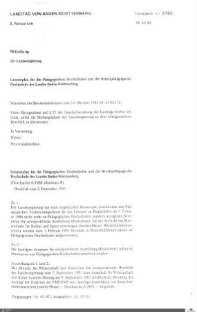 Gesamtplan für die Pädagogischen Hochschulen