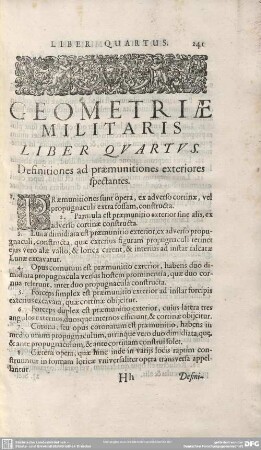 GEOMETRIAE MILITARIS. LIBER QUARTUS. Definitiones ad praemunitiones exteriores spectantes.