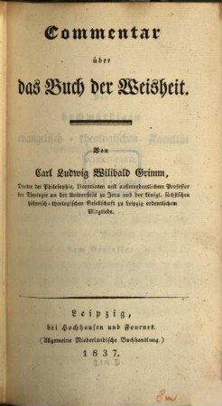 Commentar über das Buch der Weisheit
