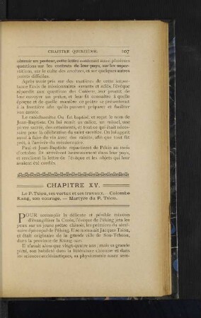 Chapitre XV. Le P. Tsiou, ses vertus et ses travaux. - Colombe Kang, son courage. - Martyre du P. Tsiou.