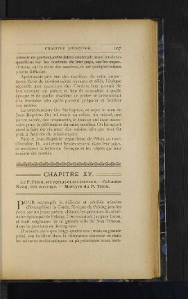 Chapitre XV. Le P. Tsiou, ses vertus et ses travaux. - Colombe Kang, son courage. - Martyre du P. Tsiou.