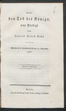 Ueber den Tod des Königs