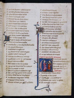 Deckfarbeninitiale C, historisiert: Courtoisie parle a l'amant