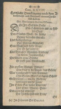 Cant. XXVIII. Hertzliche Dancksagung nach dem Abendmahl ... Mel. Nun lob mein Seel den Herren: [Teil 1]