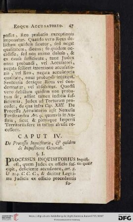 Caput IV.: De Processu Inquisitorio, & quidem de Inquisitione Generali