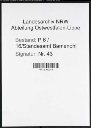 Sterberegister Standesamt Bamenohl