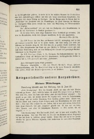 553-576, Kriegserlebnisse unserer Korpsbrüder. Kleinere Mitteilungen