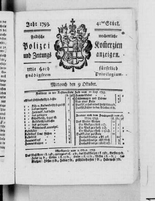 41tes Stück., Ausgabe vom 9. Oktober 1793