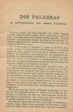 Dos palabras á propósito de este folleto